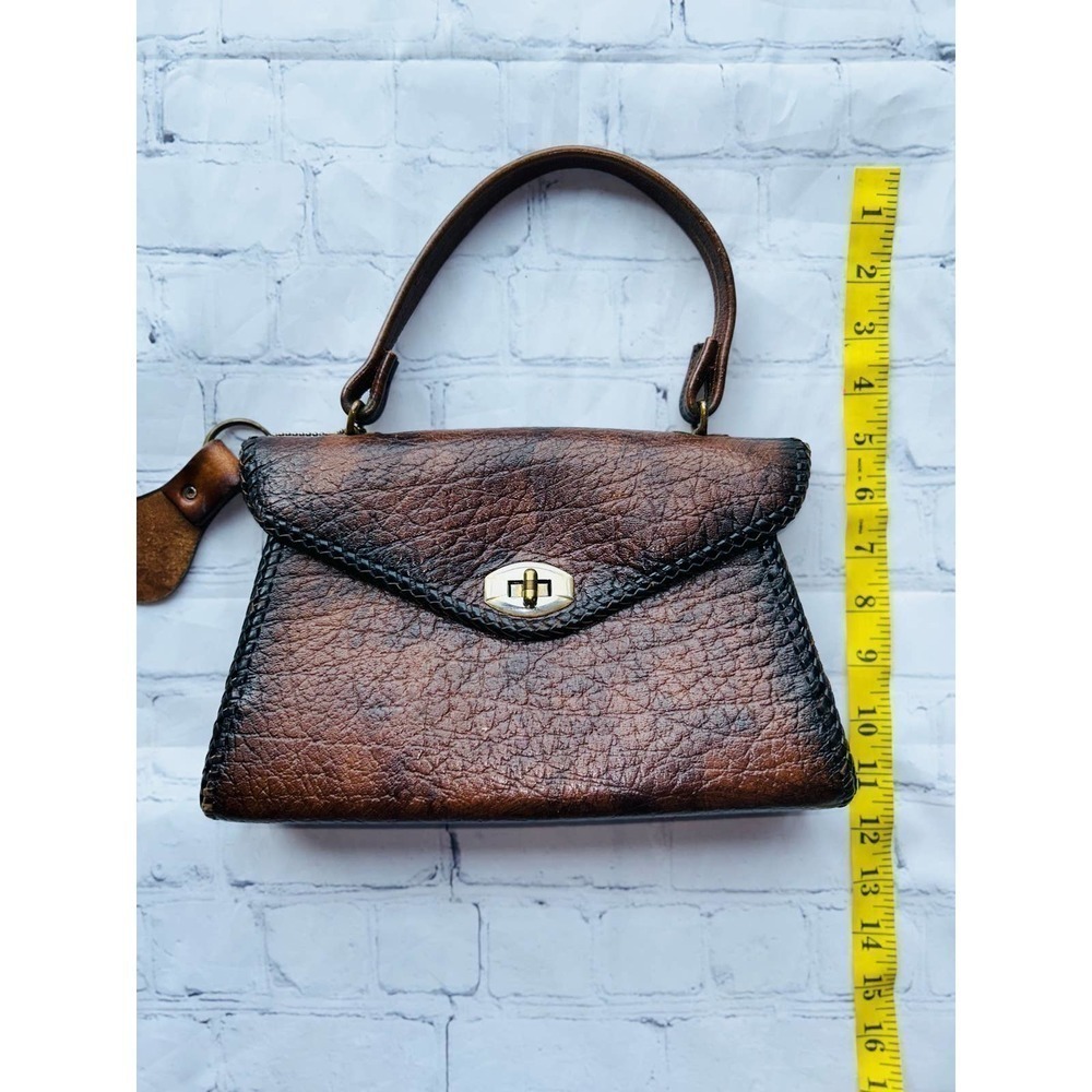 Vintage Leather Box Style Metal Clasp Hand Purse - Picture 10 of 10